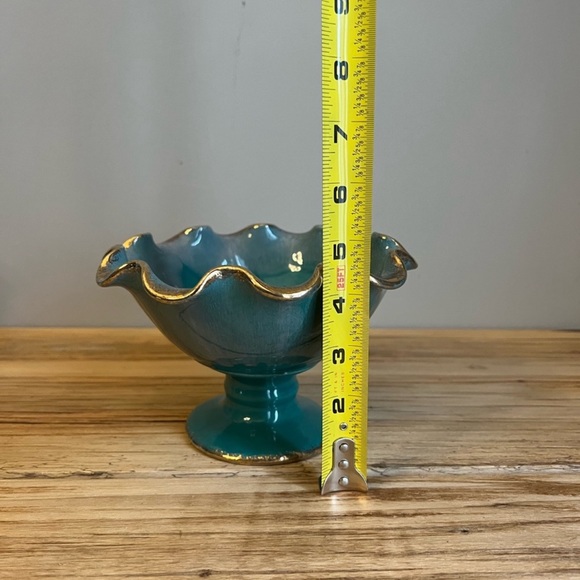 Lusterware Green Ceramic Compote Bowl With Gold Trim - Picture 7 of 10